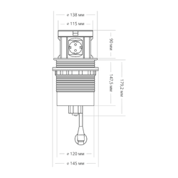 Блок розеток 107J,4 секции,полуавтоматический,D=120мм,2USB A+2USB C,беспроводная зар., СЕРЕБРО+БЕЛЫЙ