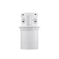 Блок розеток 107J,4 секции,полуавтоматический,D=120мм,2USB A+2USB C,беспроводная зар., СЕРЕБРО+БЕЛЫЙ